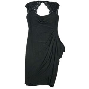 Vtg Cache Black Cocktail Dress Sz 8 Ruched Stretchy Sleeveless Lace Halter LBD